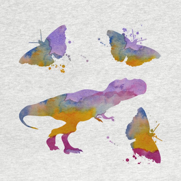 T-Rex Art, Tyrannosaurus Art, Dinosaur and Butterflies by BittenByErmines